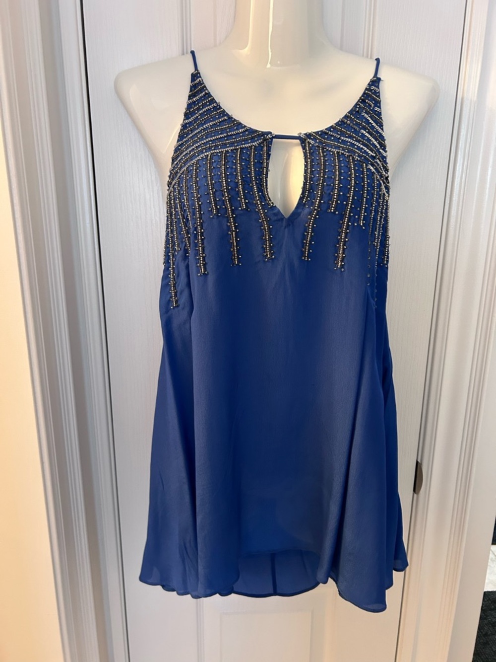 Plenty by Tracy Reese Royal Blue Beaded Keyhole Spaghetti Strap Tank